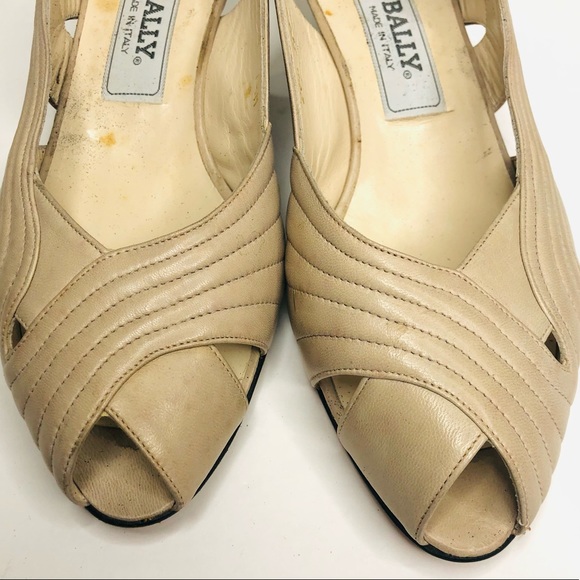 Vintage Bally Peep Toe Sling Back Italian Beige Shoes Size 7.5 - Picture 3 of 12